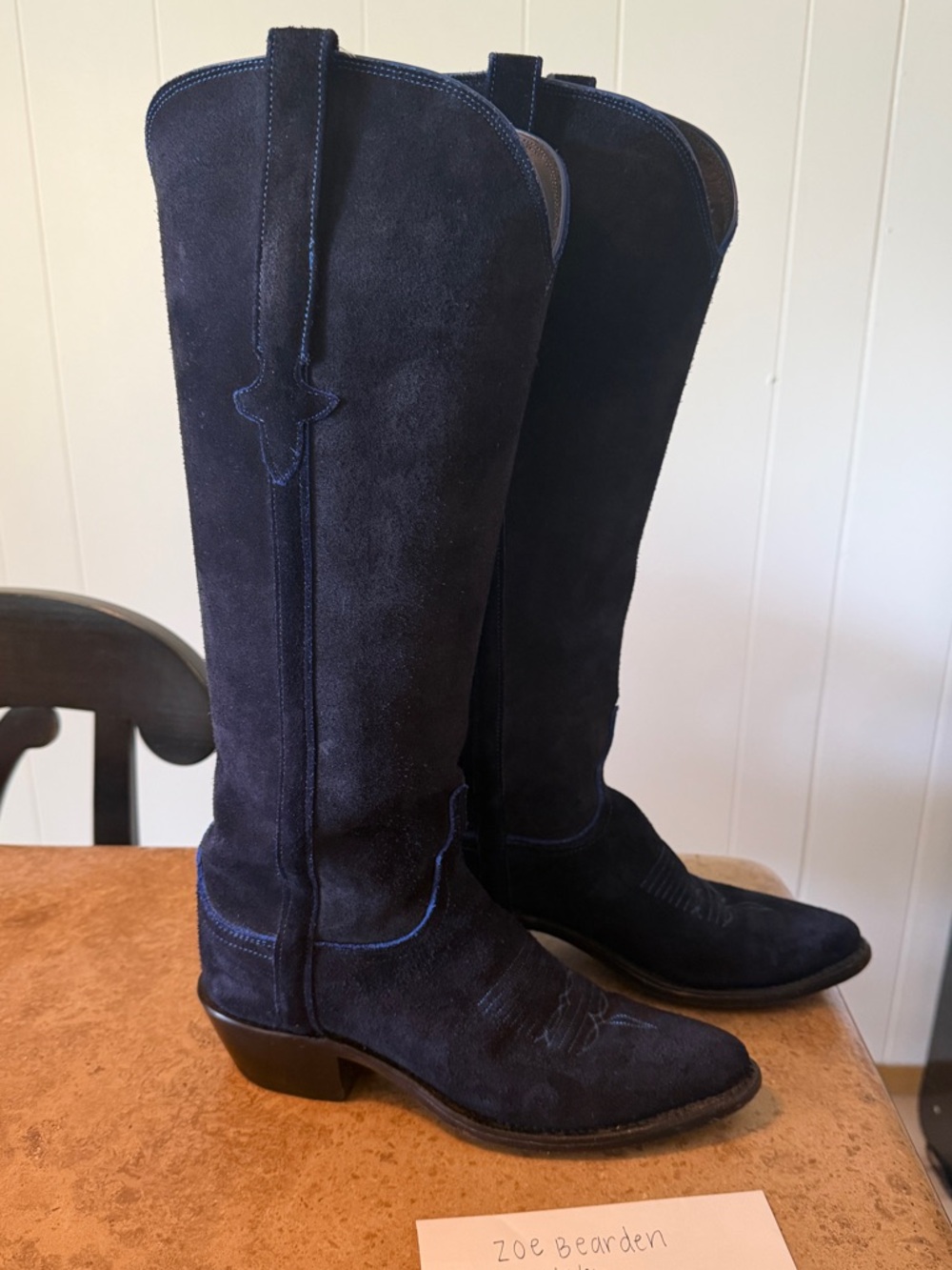Lucchese Edie Navy Suede cowboy boots - Picture 3 of 7